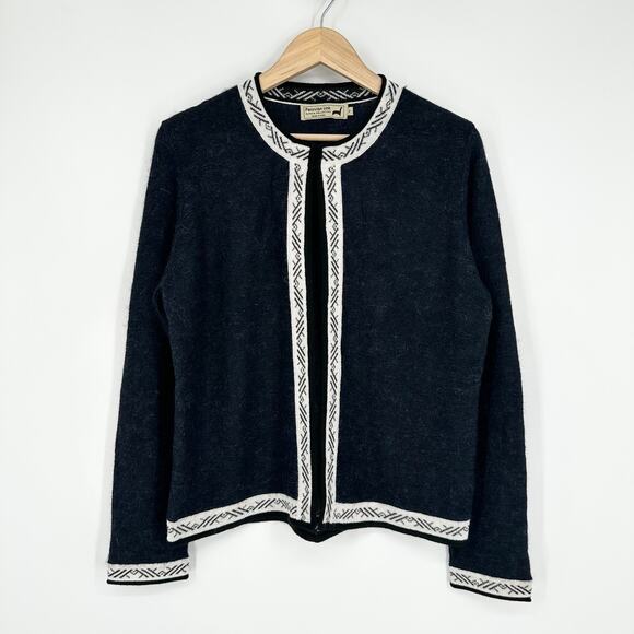 Peruvian Link Feather Cardigan Baby Alpaca Contrast Trim Fuzzy Crew Neck Sweater - Picture 2 of 12